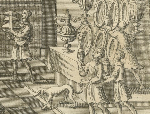 Christ Turns Water into Wine Engraving, John II Wedding at Cana c.1735, close-up 2