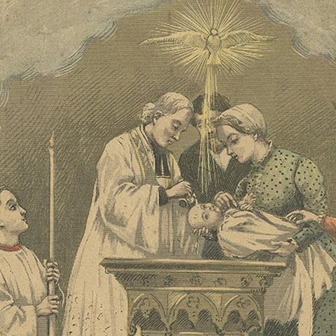Antique Print of Baptism by Mouterde, circa 1900, close-up 2