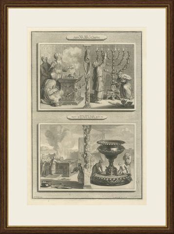Tabernacle Altars, Golden Candlestick and Brazen Laver, Mortier circa 1700, shown framed