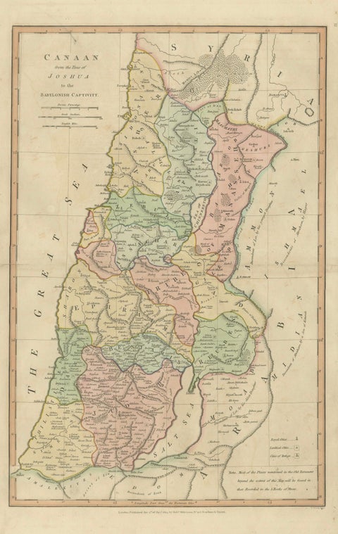 Canaan from Joshua to the Babylonian Captivity, Biblical Holy Land Map, 1823, close-up 1