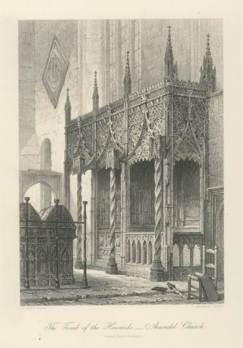 Tomb of the Howards, Arundel, Antique Steel Engraving after S. Read, circa 1876