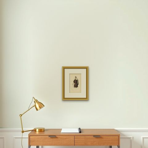 Antique Print of a Carmelite Monk wearing a Mantle, 1845, shown framed on a wall, true to size