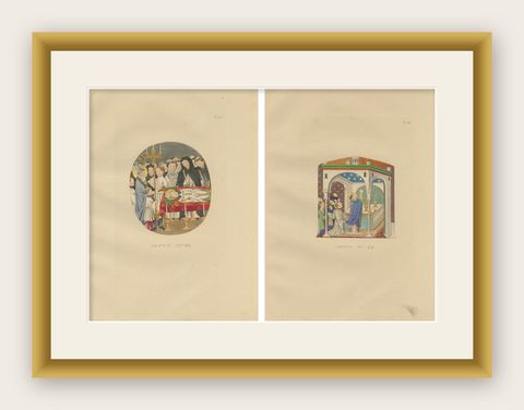 Medieval Catholic Rituals, Funeral & Mass, Hand-Colored Lithographs, 1860, shown framed