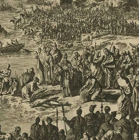 Antique Bible Print First Plague of Egypt by J. Luyken, 1743, close-up 2
