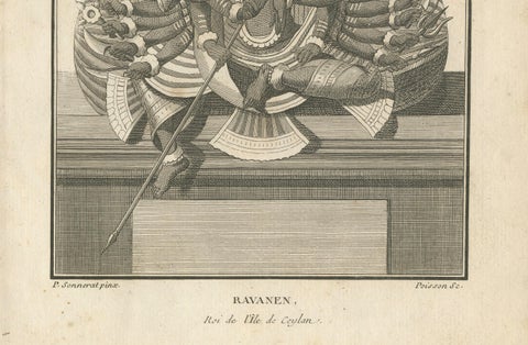 Striking 1806 Ravana Demon King Antique Print, Hindu Ramayana Engraving, close-up 2