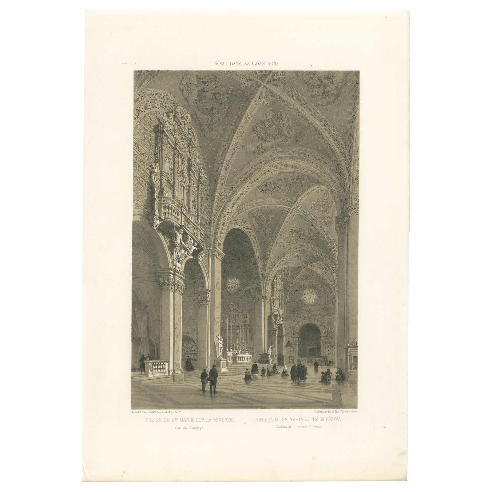 Santa Maria sopra Minerva, Rome, Gothic Church Interior, 1868