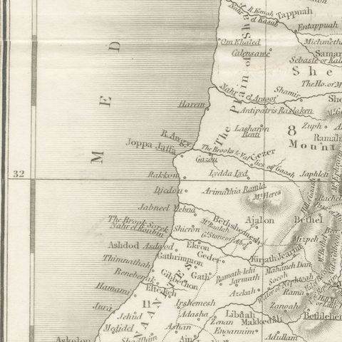 Antique Map of Palestine with the Twelve Tribes by Dower, circa 1835, close-up 6