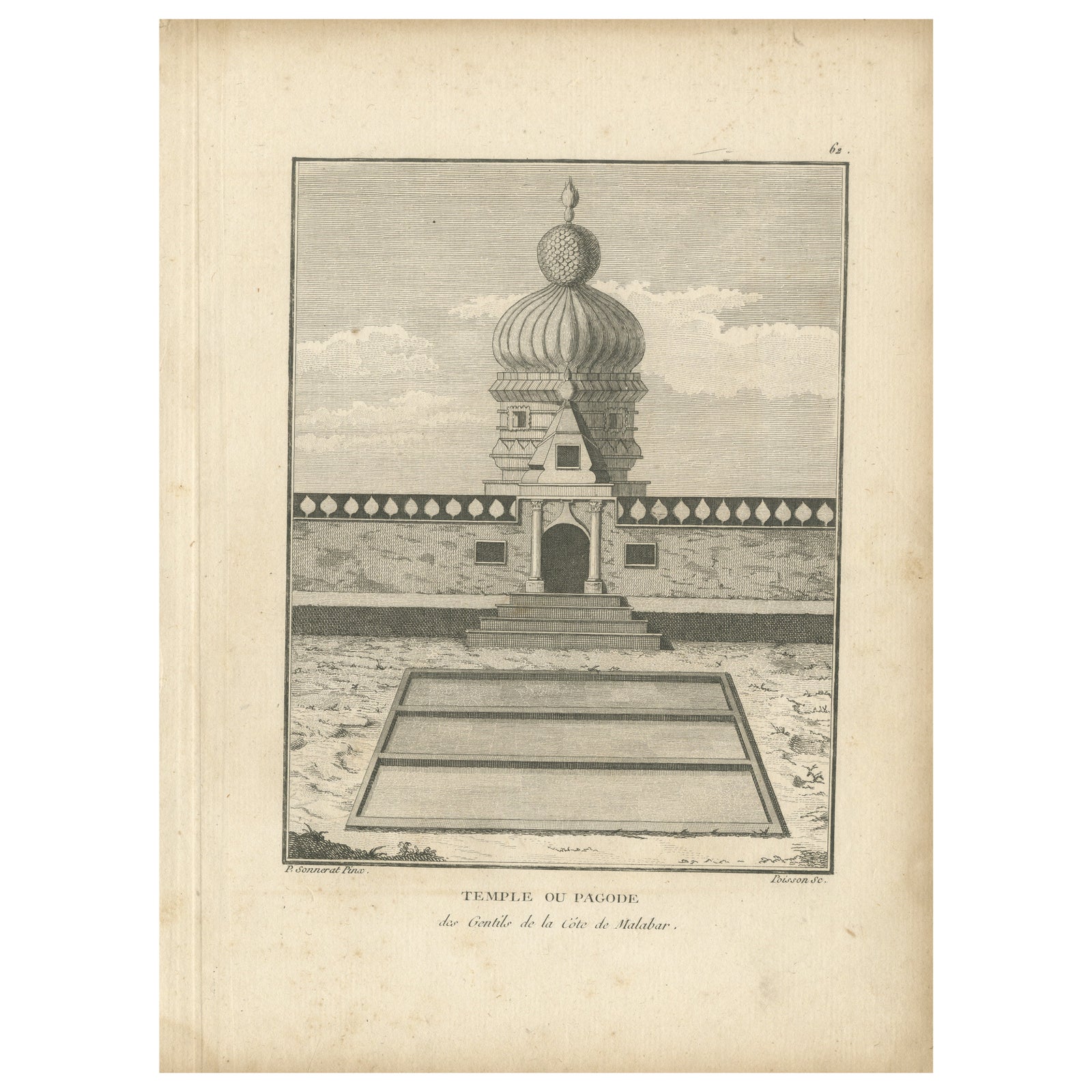 Original Engraving of Hindu Pagoda on Malabar Coast, Antique Temple Print, 1806