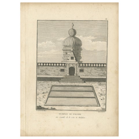 Original Engraving of Hindu Pagoda on Malabar Coast, Antique Temple Print, 1806
