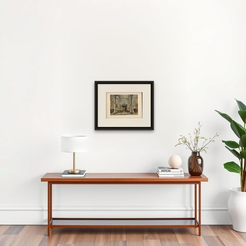 Antique Print of a Church Interior in Batavia 'Jakarta', Indonesia, 1888, shown framed on a wall, true to size