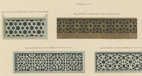 Antique Ottoman Balustrade Design Print, Yeşil Mosque & Rüstem Pasha Mosque 1924, close-up 2