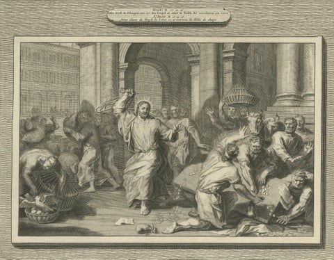 Miracles of Christ, Wedding at Cana & Cleansing of the Temple, P. Mortier, 1700, close-up 6