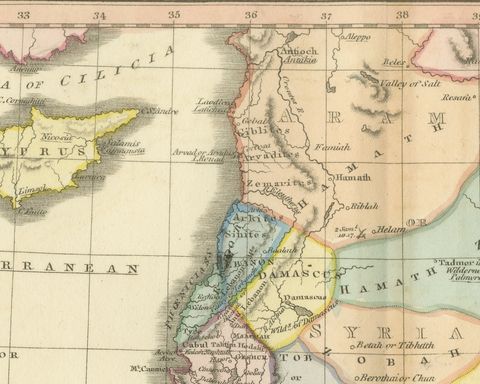 The Dominions of David and Solomon, Antique Hand-Colored Map, 1823, close-up 3