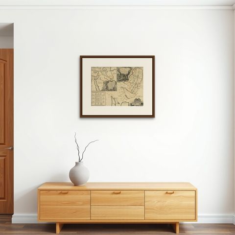 Old Map of Arabian Peninsula and Canaan, Highlighting Biblical Territories, 1750, shown framed on a wall, true to size