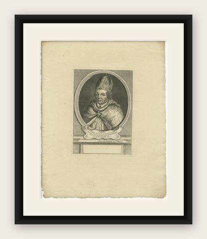 Saint Arno, Bishop of Metz, French Religious Engraving, circa 1670, shown framed