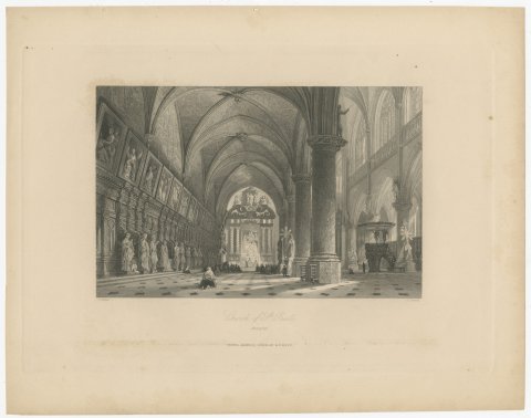 Church of St. Paul, Antwerp, Interior, Steel Engraving after T. Allom, c. 1850, view 2