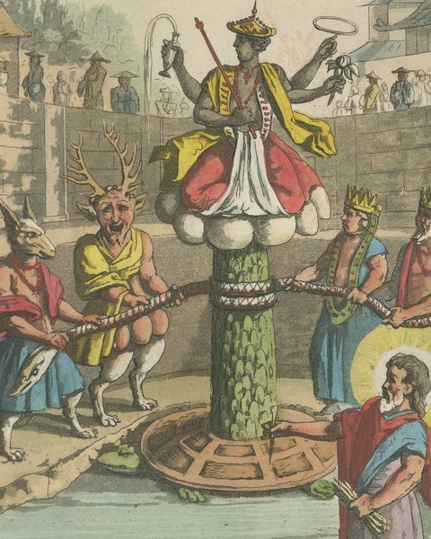 Original Antique Hindu Mythology, Churning of the Ocean, Ferrario, 1815, close-up 1