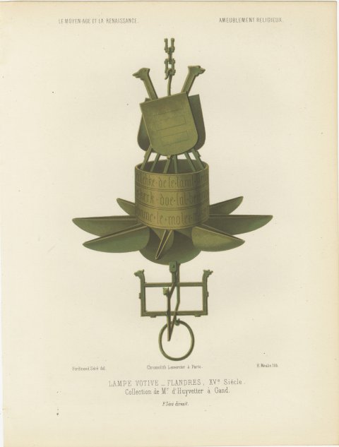 Flemish Votive Lamp, Fifteenth Century, Antique Print, 1851, view 2