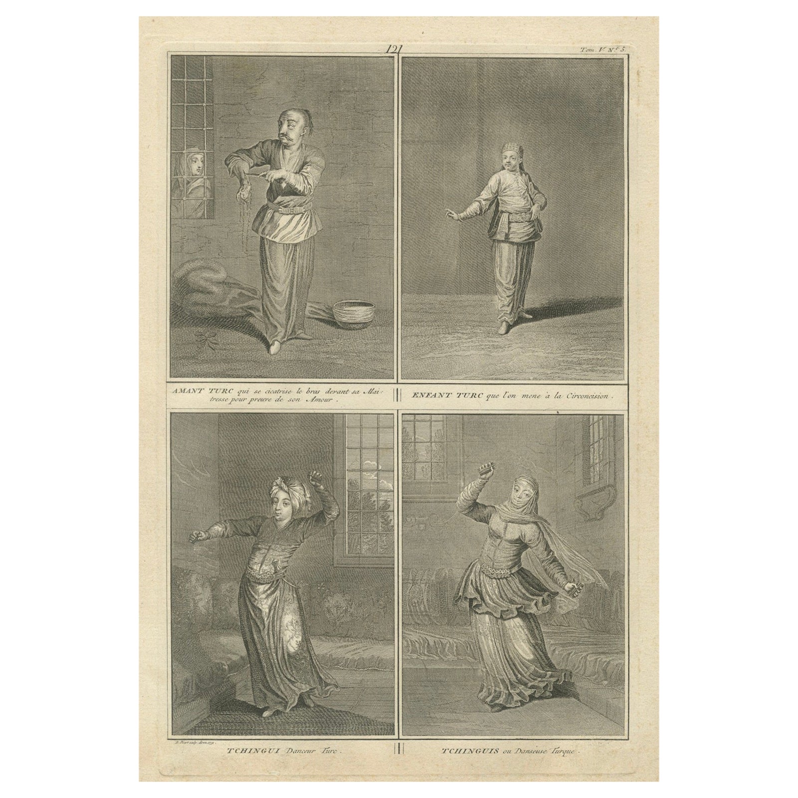 Ottoman Rituals and Dancers, 1734 Engraving of Turkish Love, Ceremony and Dance