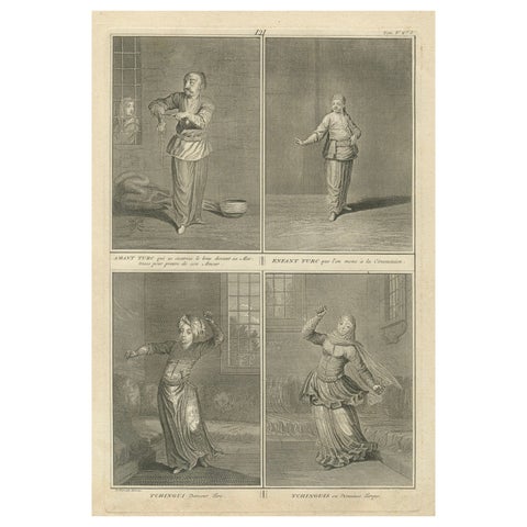 Ottoman Rituals and Dancers, 1734 Engraving of Turkish Love, Ceremony and Dance