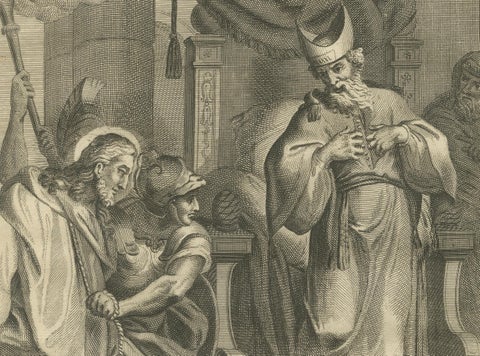 Three Biblical Engravings, Christ’s Entry, Trial & Parable of Labourers, c.1735, close-up 1