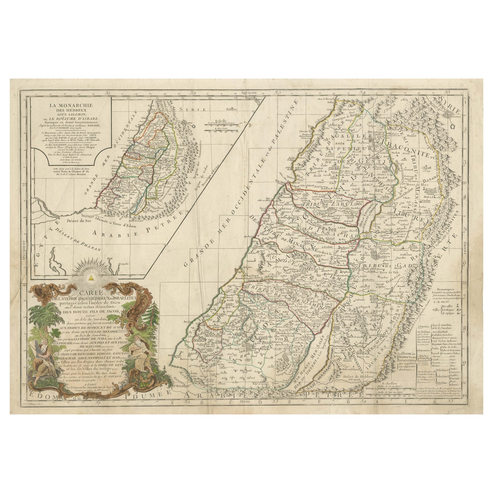 Holy Land Map of the Twelve Tribes of Israel, After Sanson, Paris c.1798