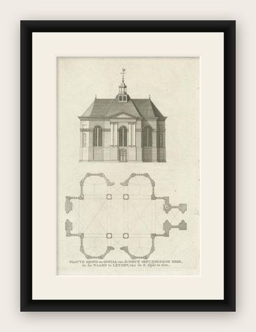 Antique Print of the Church of Leiden by Van Mieris, 1784, shown framed