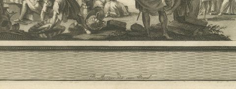 Dying Mattathias and Judas Maccabeus Restores the Temple, Mortier, circa 1700, close-up 1