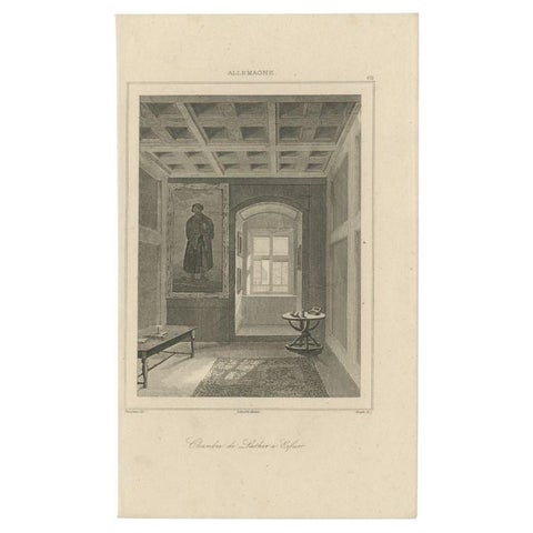 Antique Print of Martin Luther's Monastery Room in Germany, 1838, view 2