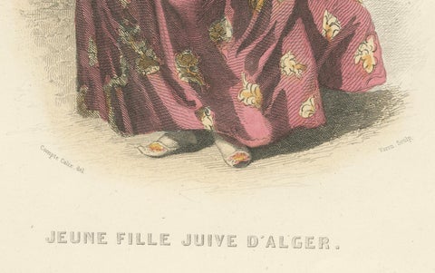 Jewish Girl Print Algiers Algeria 1853 by Compte-Calix, Hand-Colored Lithograph, close-up 1
