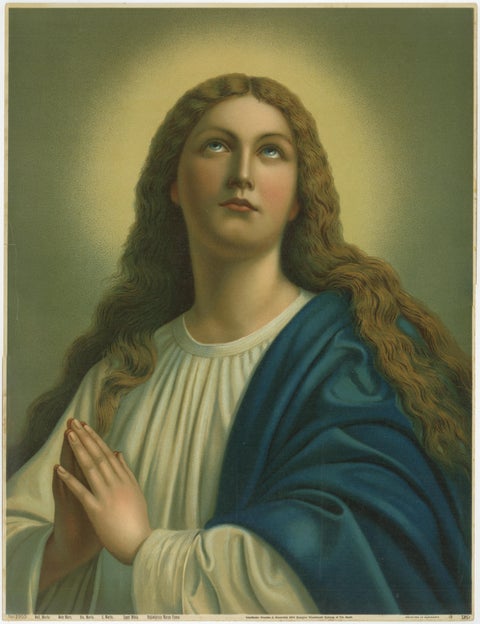 Holy Mary in Prayer, Antique German Marian Chromolithograph, 1904, view 2