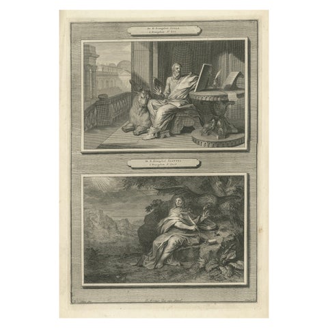 Antique Christian Wall Art, Evangelists Luke and John, Mortier ca.1700