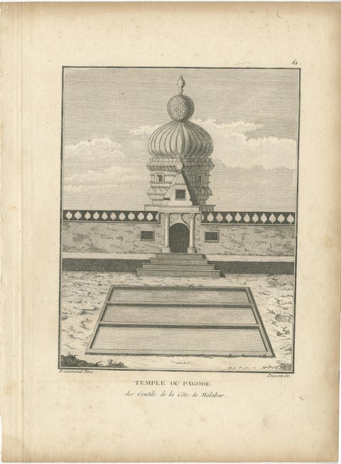 Original Engraving of Hindu Pagoda on Malabar Coast, Antique Temple Print, 1806, view 2