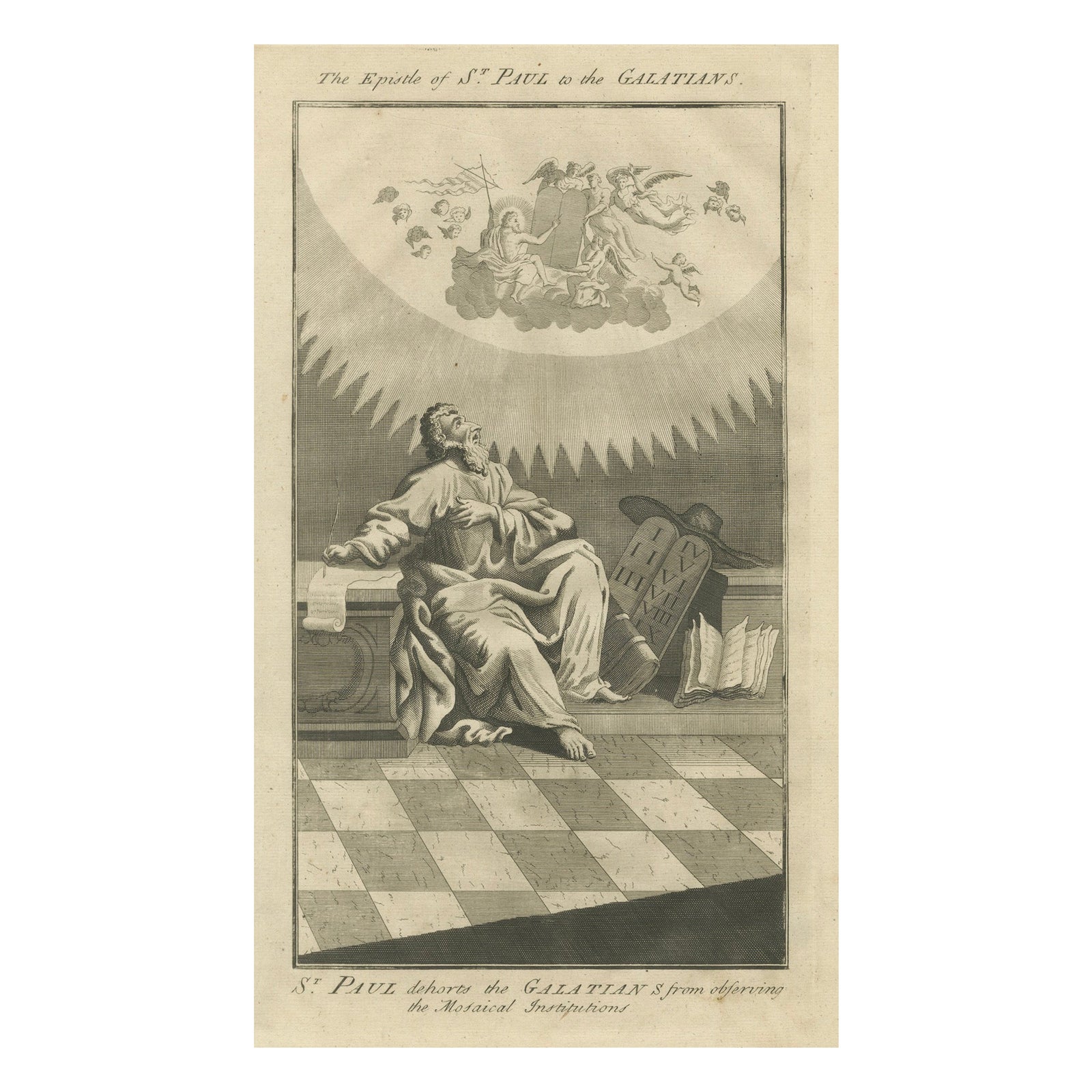 St. Paul to Galatians, Rejecting Mosaic Law, Antique Engraving c.1735