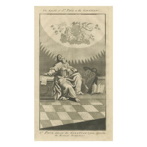 St. Paul to Galatians, Rejecting Mosaic Law, Antique Engraving c.1735