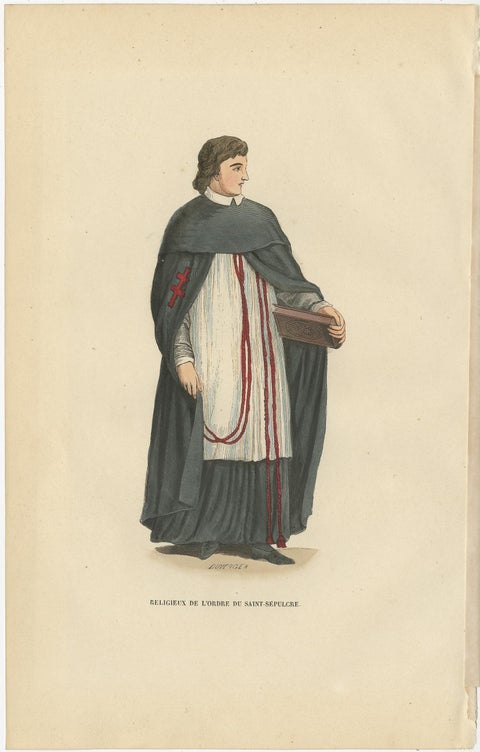 Antique Print of a Monk of the Order of the Holy Sepulchre (Rome), 1845, view 2