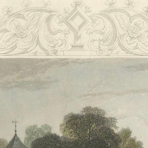 Hand-colored Engraving of Dorney Church in Buckinghamshire, England, 1835, close-up 4