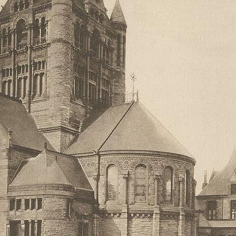 Antique Print of the Trinity Church in the city of Boston, 1887, close-up 2