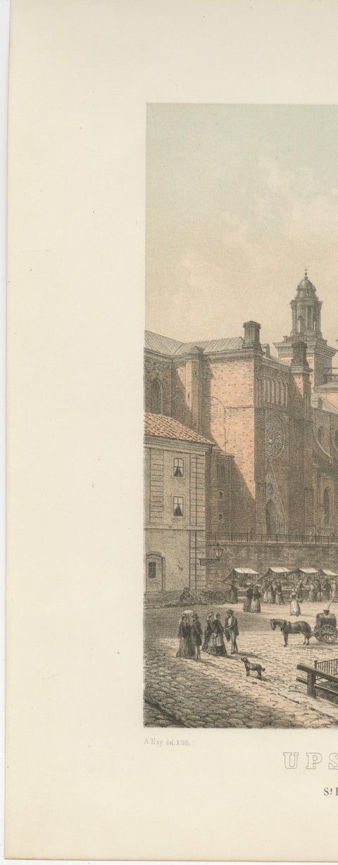 Uppsala St Eriks Torg Cathedral View, Swedish Tinted Lithograph by A. Nay, 1877, view 5