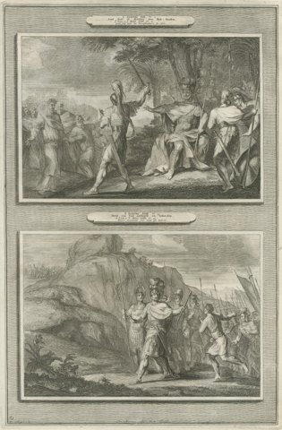 Saul Kills the Priests of Nob and David Escapes Saul, Mortier Bible circa 1700