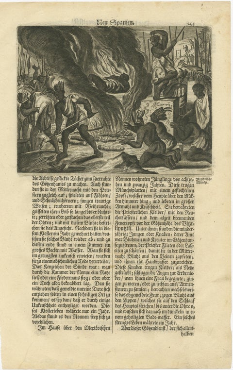 Engraving of Rituals and Cremation Ceremonies in New Spain by Montanus, 1673, view 2