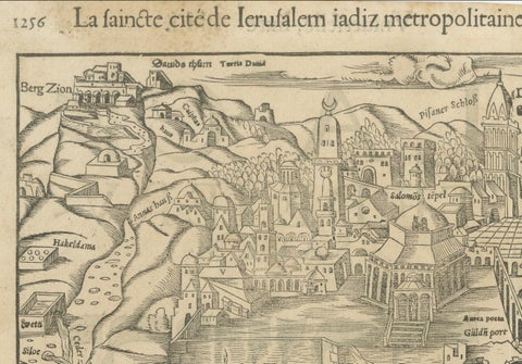 Jerusalem, Holy City View, Early Renaissance Woodcut, c.1560, close-up 4