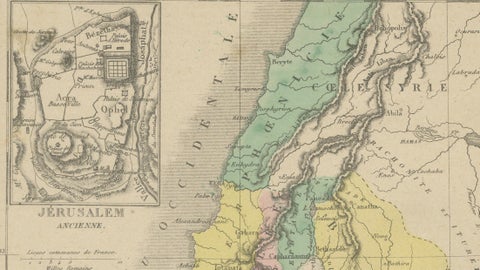 Palestine Divided into Tribes Map with Ancient Jerusalem, Paris, c.1850, close-up 4