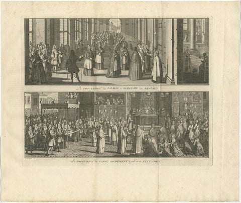 Old Print of a Religious Ceremony for Corpus Christi Day and Palm Sunday, 1725, view 2
