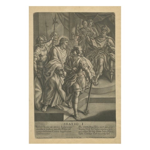 Statio I, Christ Condemned to Death, Antique Mezzotint, Late Baroque