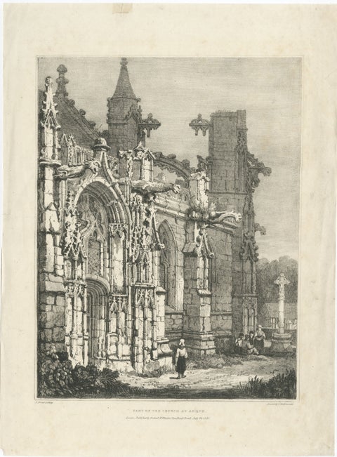 Antique Gothic Church Architecture Lithograph, Samuel Prout, Arques France, 1821, view 2