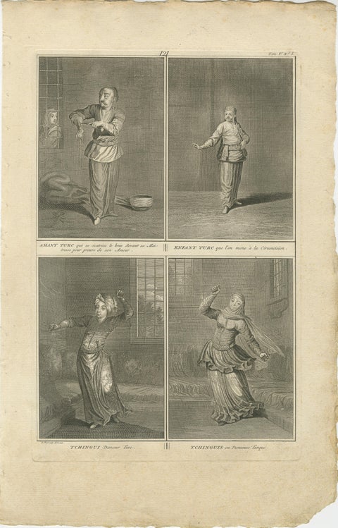 Ottoman Rituals and Dancers, 1734 Engraving of Turkish Love, Ceremony and Dance, view 2