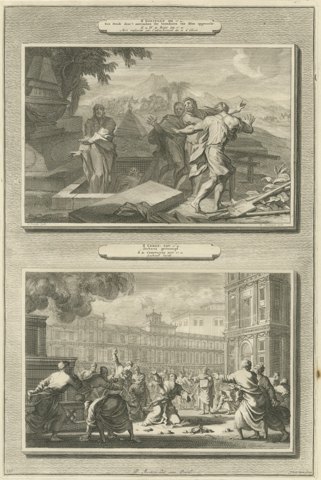 Dead Man Revived by Elisha's Bones and Zechariah Stoned, Mortier, circa 1700