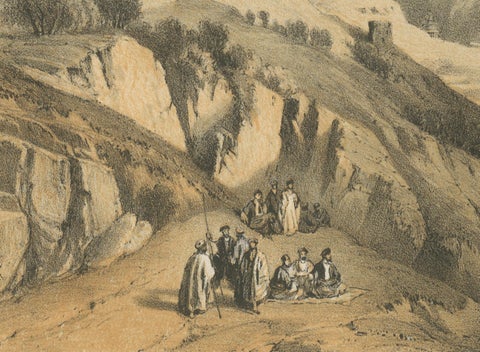 Rare Chromolithograph of the Mount of Olives and Gethsemane near Jerusalem, 1862, close-up 1