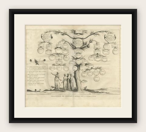 Antique Religious Print of Priests and Levites by A. Calmet, 1725, shown framed